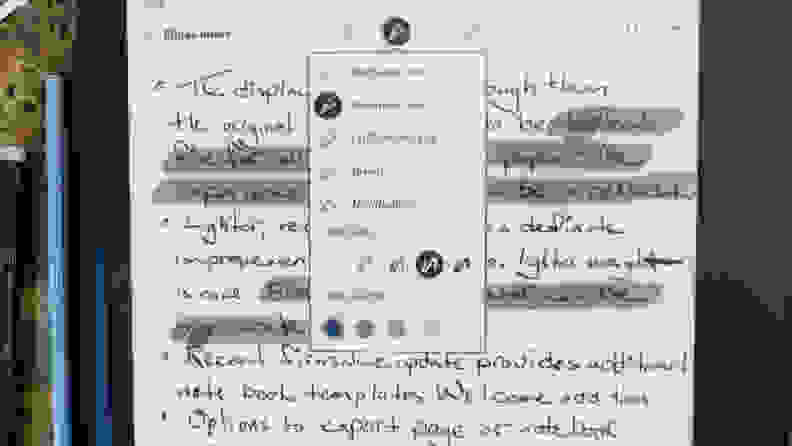 The Elipsa 2e's line and writing tool interface on display.