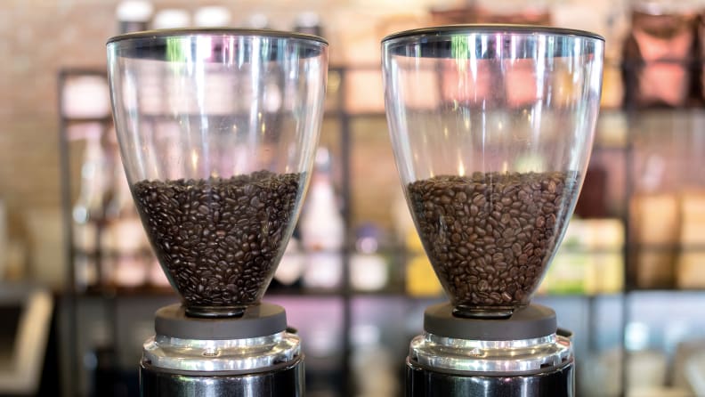 Coffee beans in coffe grinder