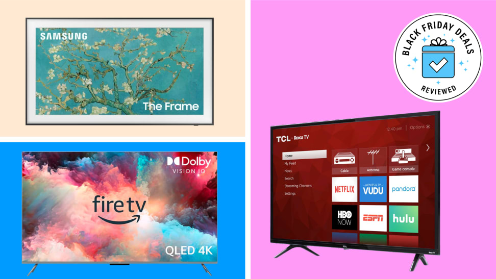 A colorful collage with TVs from Amazon and Black Friday badge in the corner.