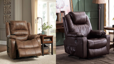 Two recliners in a side-by-side view