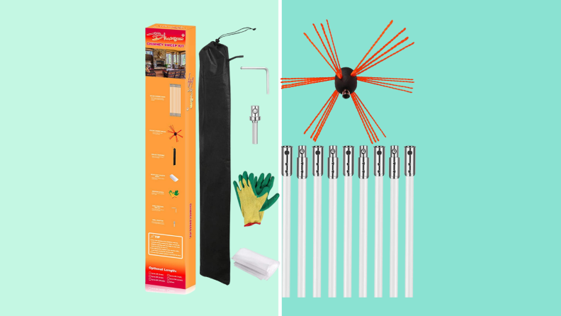 A chimney cleaning kit that comes with several different tools and attachments