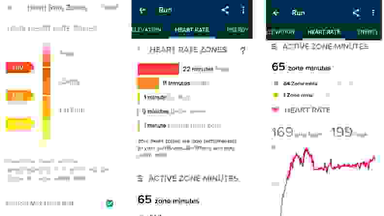 Screenshots of Fitbit Charge 4 heart rate data
