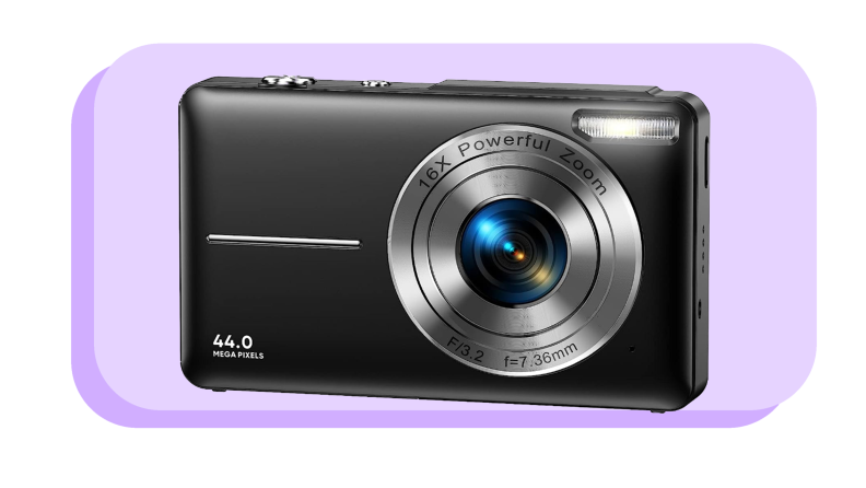 Product shot of the black FHD 1080P Digital Camera with silver finishes.