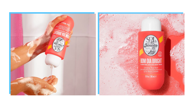 Sol De Janeiro body wash being used in shower