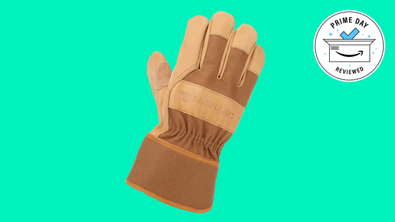 Brown leather work gloves.