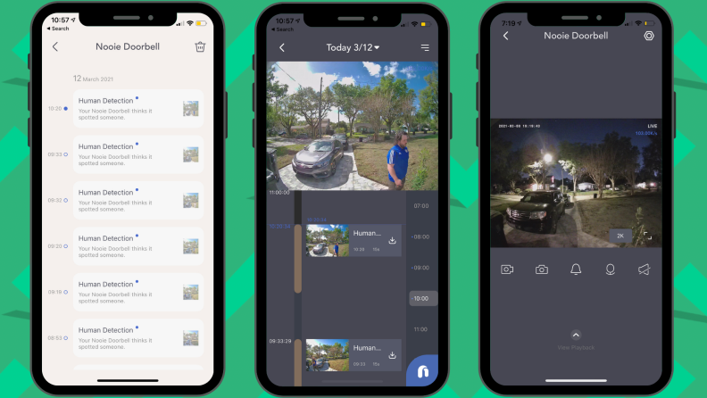 The Nooie Home app shows the view from the Nooie Doorbell Cam.
