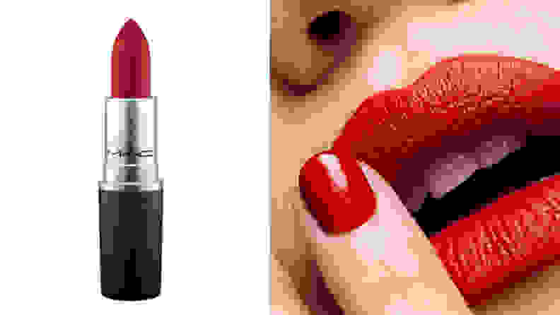 A photo of the Mac Cosmetics Retro Matte Lipstick in the shade Ruby Woo.