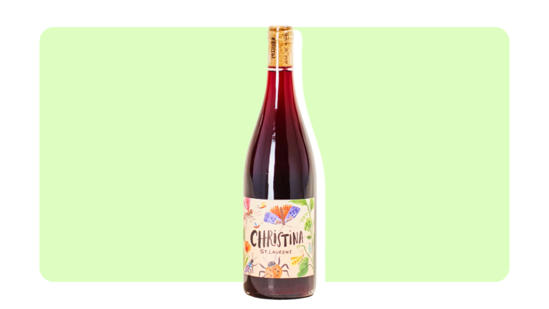 Product shot of Christina natural wine on green background