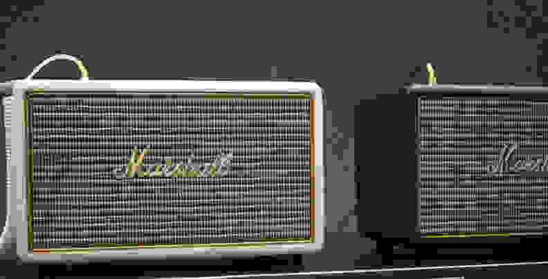 The Marshall Acton speaker works with personal devices via 3.5mm or Bluetooth.