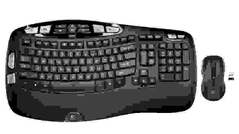 The Logitech MK550 mouse and keyboard combo viewed from above.