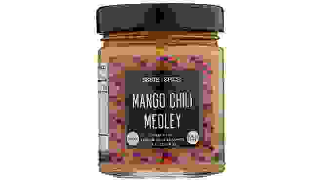 A jar of mango chili marinade.