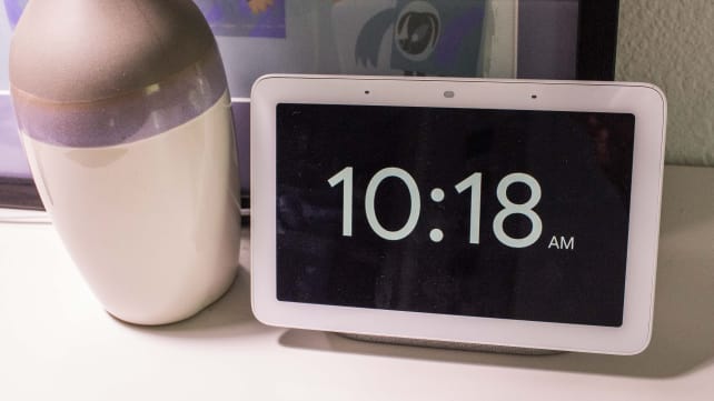 Google Home Hub displaying the time