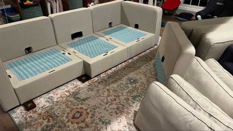 Sactional bases with the cushions removed.