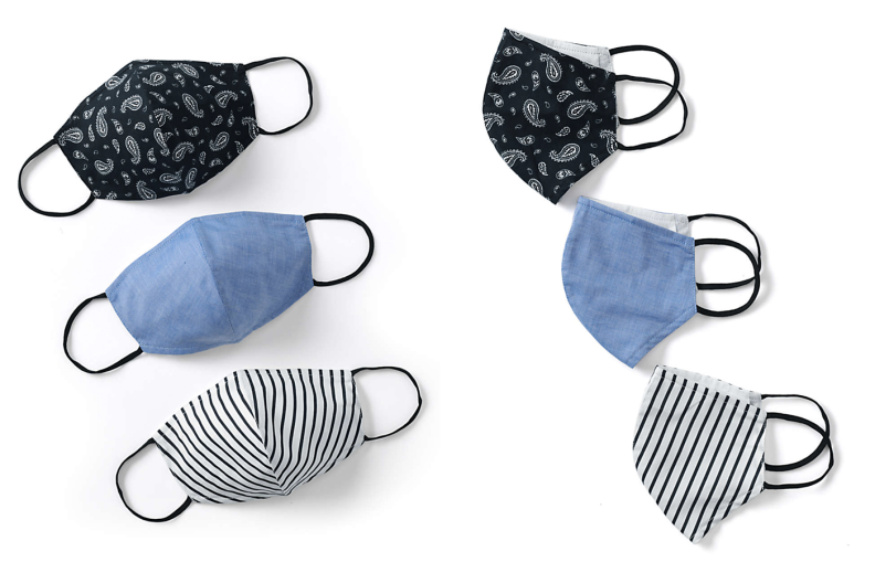 Three patterned cotton face masks
