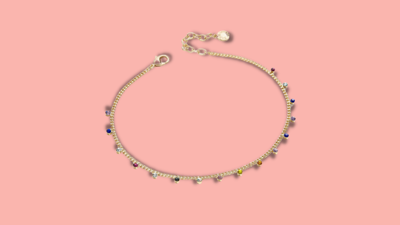 gold anklet with colored beads