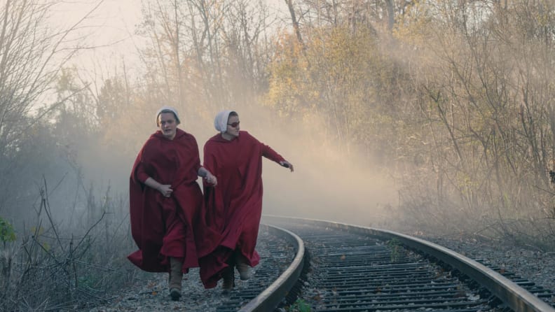 Elisabeth Moss and Madeline Brewer in The Handmaid's Tale.