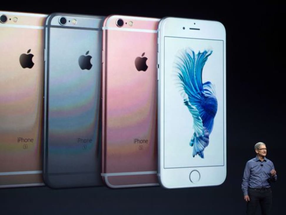 In this Sept. 9, 2015, photo, Apple CEO Tim Cook introduces the iPhone 6S during an Apple media event in San Francisco.