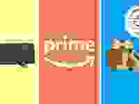 A collage of Amazon Prime-related graphics with the Prime Day Reviewed badge in front of different backgrounds.