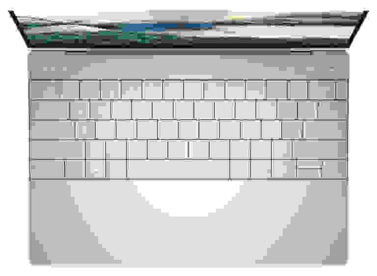 A top-down view of a laptop keyboard