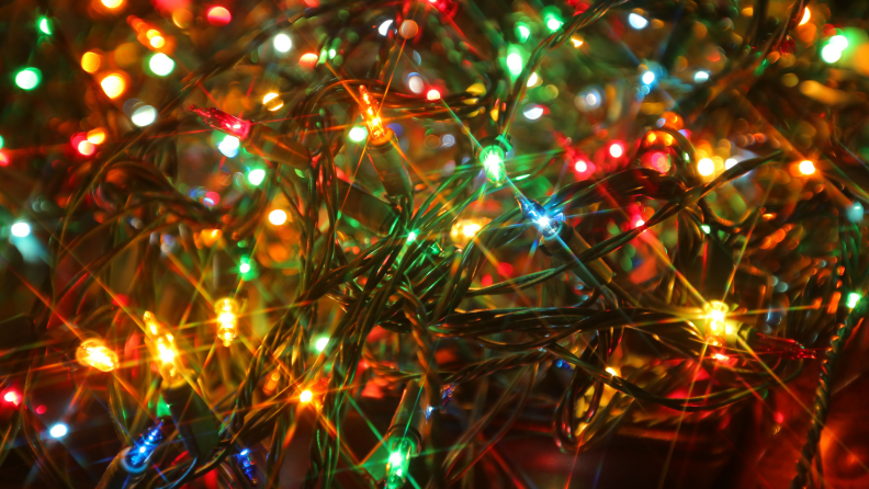 Colorful LED lights in christmas tree.