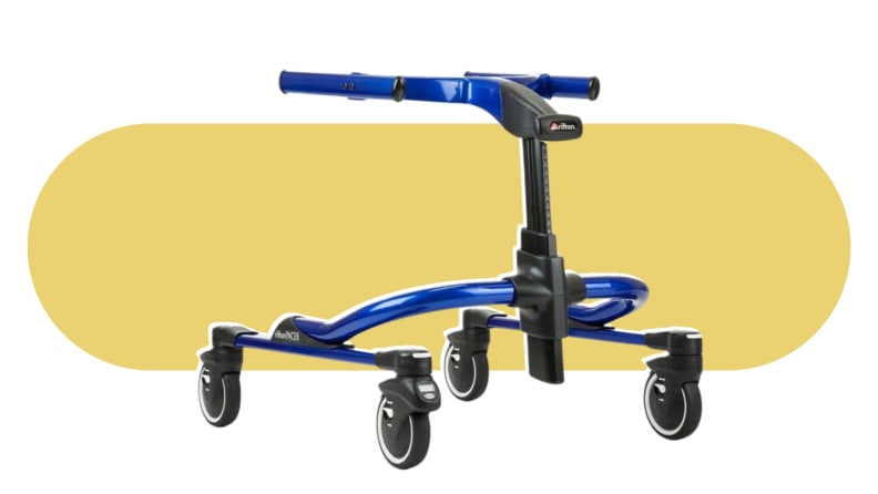 Purple Rifton Pacer gait trainer on a yellow background