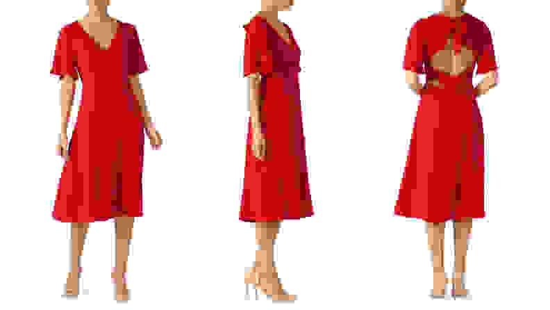 With a simple silhouette and bold red color, these dresses will complement your wedding gown.