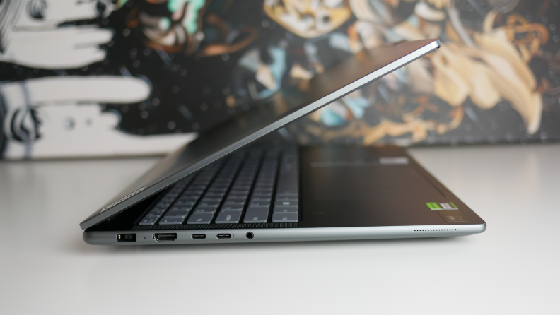 Side of the laptop half closed.