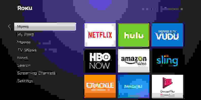 The Roku interface with channel options displayed