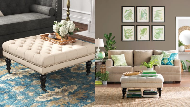 white square ottoman in living room