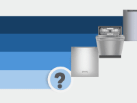 Three dishwashers and a question mark on a blue horizontal bar graph