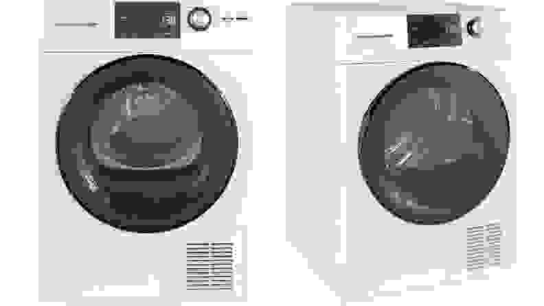 A front a diagonal view of the GE GFT14ESSMWW ventless condenser dryer.