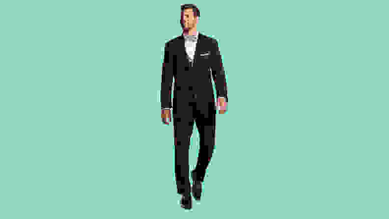 A person wearing a tuxedo.
