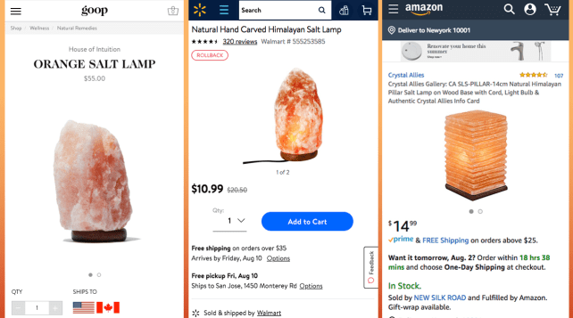 Himalayan salt lamps at retail