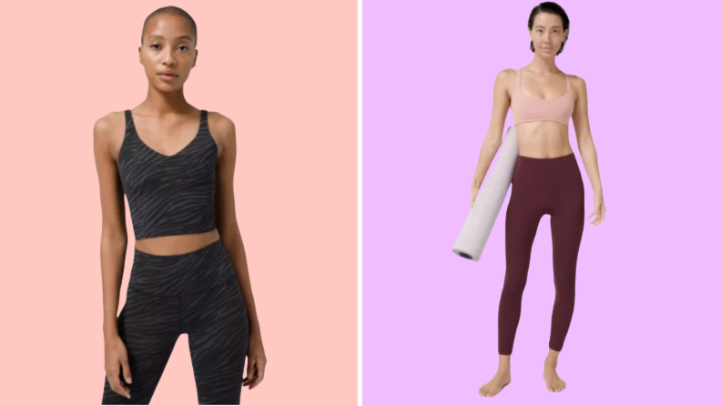 Collage of two women wearing Lululemon workout sets.