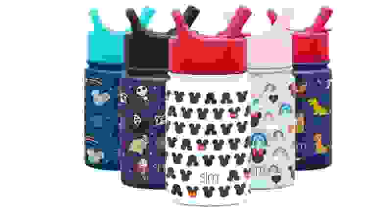 A set of Disney-themed water bottles