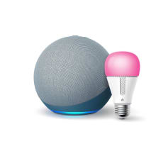 Product image of Amazon Echo (4th Generation) with Kasa Smart Color Bulb