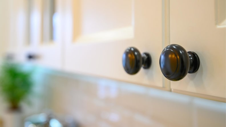 Close up of a cabinet knob.