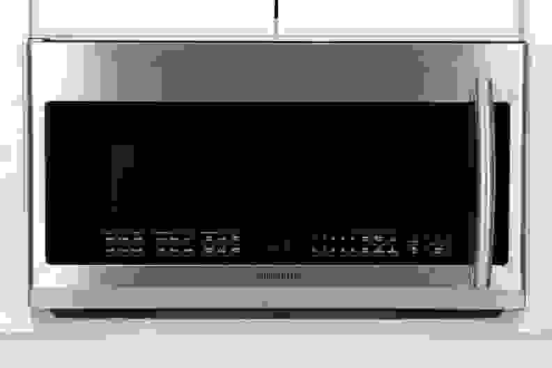 The Samsung ME21F707MJT over-the-range microwave.