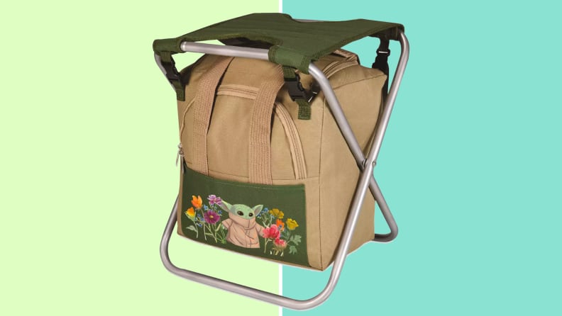 A Grogu gardening kit on a green background