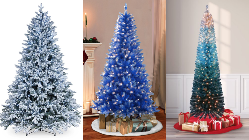 Three blue Christmas trees.