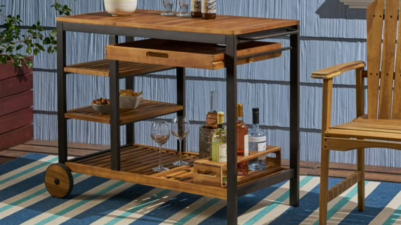 wooden drink cart outdoors