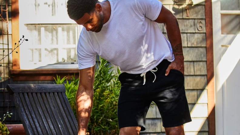 man outdoors wearing flint and tinder sweatpants