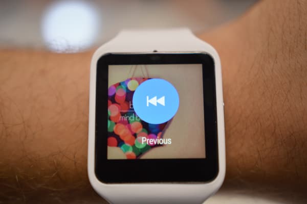 The Android Wear Music App back button.