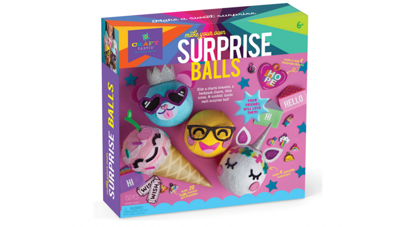 A colorful box that shows the Surprise Balls craft set.