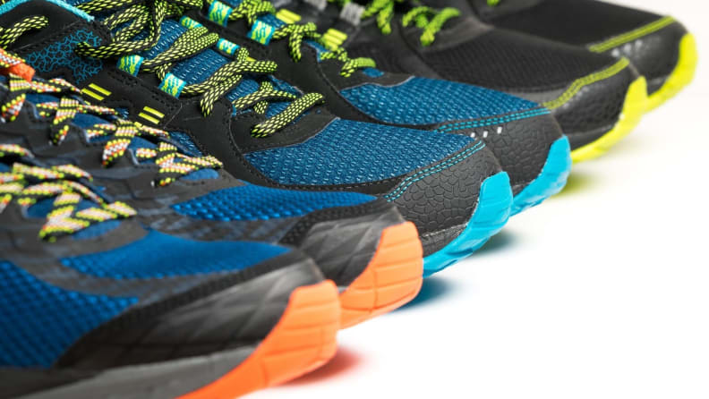 Three running shoes in a row