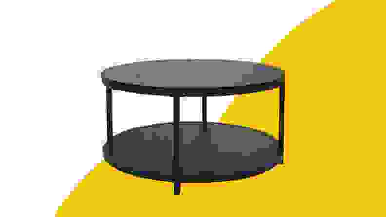 Wooden round two-level table.