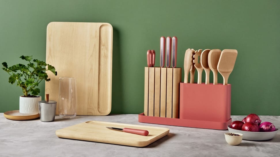 Wooden Cutting Board Set, Large & Small, With Holder, With Cooking Utensil  Set