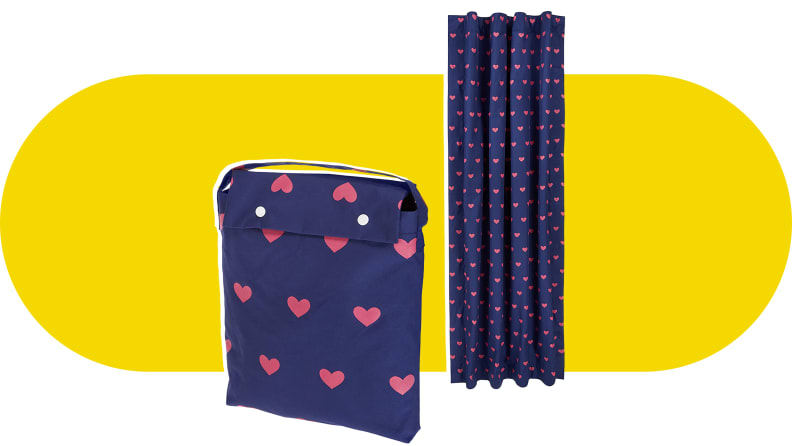 Polka-dot navy and pink patterned blackout curtain