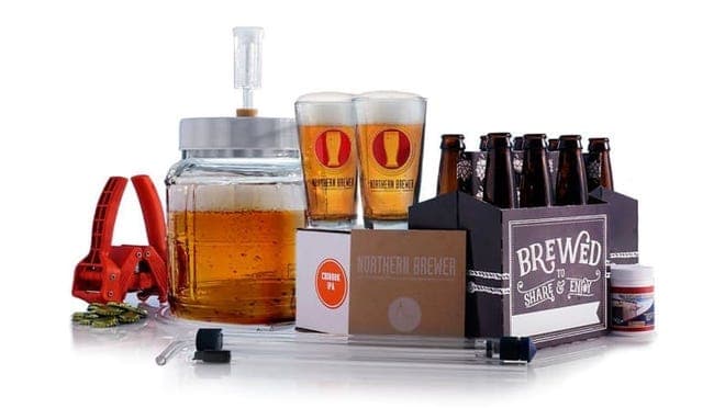 home brewing kit with all ingredients and tools