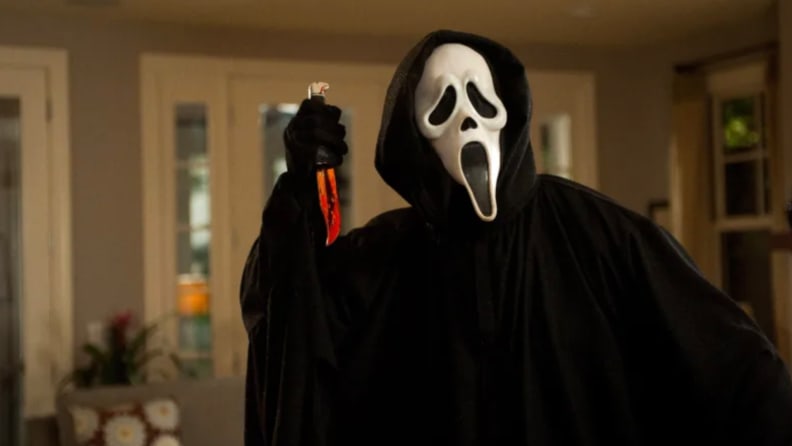 The Ghostface killer from "Scream" with a knife in hand.